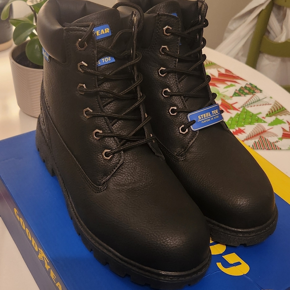 Black Steel Toe Boots Size 9 Mens - Picture 3 of 3